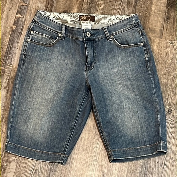 Z Cavaricci Blue Jean Bermuda Long Denim Distressed Jean Shorts Sz 6 Casual Y2K - Picture 5 of 16